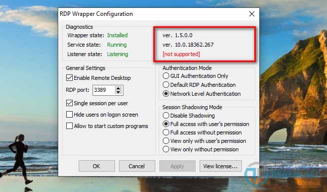 Lỗi Multi Remote Session Windows 10 Version 10.0.18362.267 not supported